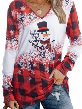Red Buffalo Plaid 'Baby It's Cold Outside' Long Sleeve Tee Size 3X